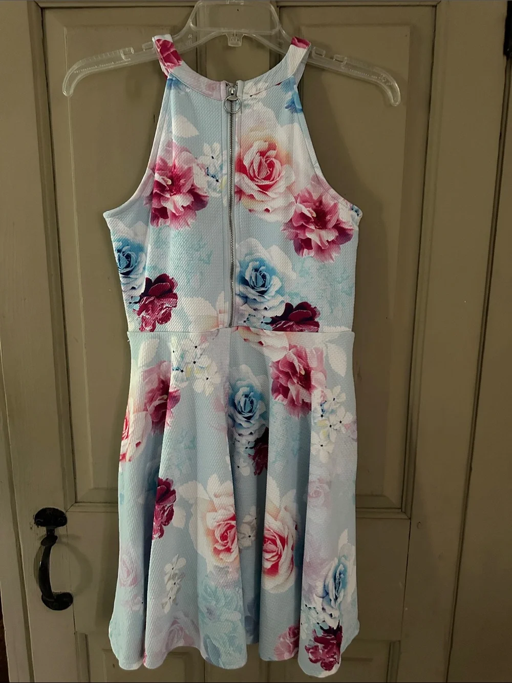 Girls Floral Fit-and-Flare Dress in Light Blue